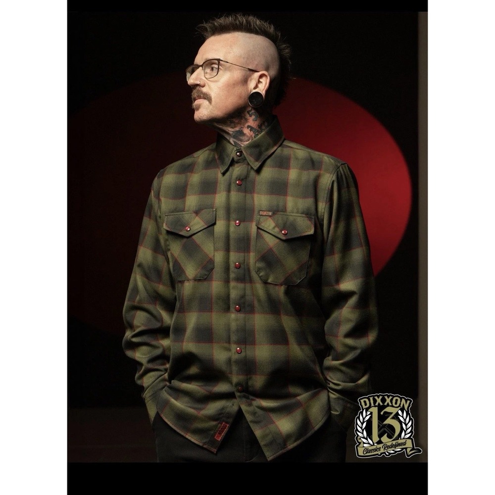Dixxon‎ Flannel Co Elm St 2.0 Mens 2X XXL Olive Green Black Plaid Snap Shirt NEW - Picture 2 of 6